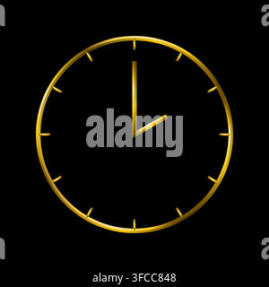 Clock icon, golden metallic thin 3d lines collection. Stock Vector
