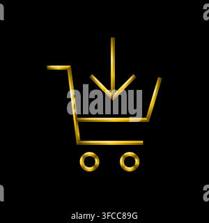 Online shopping cart icon, golden metallic thin 3d lines vector illustration collection. Stock Vector