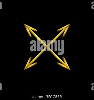 Scale maximize icon, golden metallic thin 3d lines vector illustration collection. Stock Vector