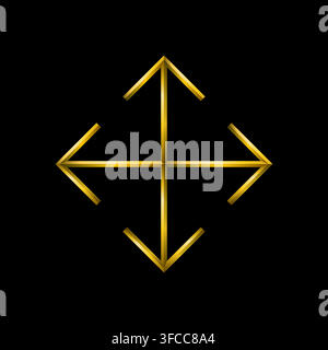 Resize arrows icon, golden metallic thin 3d lines vector illustration collection. Stock Vector