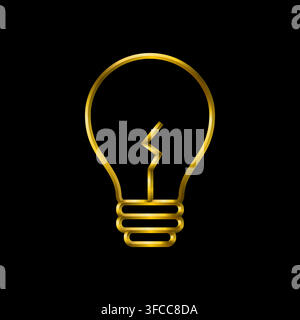 Lamp idea icon, golden metallic thin 3d lines vector illustration collection. Stock Vector