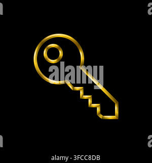 Key icon, golden metallic thin 3d lines vector illustration collection. Stock Vector