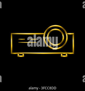 Projector icon, golden metallic thin 3d lines vector illustration collection. Stock Vector