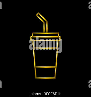 Beverage cup icon, golden metallic thin 3d lines vector illustration collection. Stock Vector