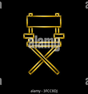 Movie director, star chair, golden metallic thin 3d lines vector illustration collection. Stock Vector
