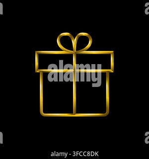 Gift icon, golden metallic thin 3d lines vector illustration collection. Stock Vector