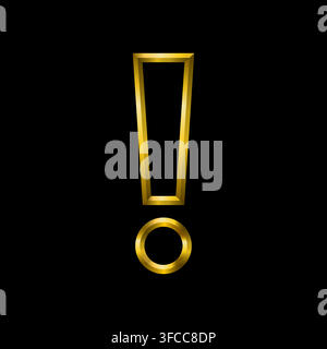 Exclamation point icon, golden metallic thin 3d lines vector illustration collection. Stock Vector