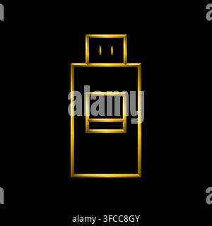 Usb flash drive icon, golden metallic thin 3d lines collection. Stock Vector