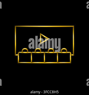 Movie theater screen icon, golden metallic thin 3d lines vector illustration collection. Stock Vector