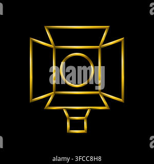 Barn door light equipment, stage box lights icon, golden metallic thin 3d lines vector illustration collection. Stock Vector
