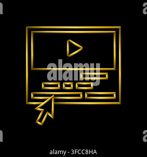 Video editing icon, golden metallic thin 3d lines vector illustration collection. Stock Vector