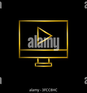 Video player screen, media, web content. Metallic golden symbols icons collection. Stock Vector