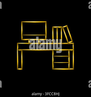 Work space table icon, golden metallic thin 3d lines collection. Stock Vector