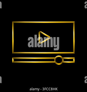 Video player icon, golden metallic thin 3d lines vector illustration collection. Stock Vector