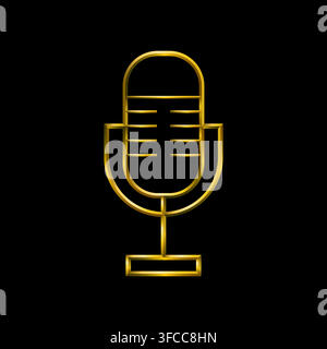 Microphone, audio, speech, studio, record. Metallic golden symbols icons collection. Stock Vector