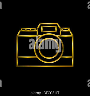 Camera icon. Metallic gold icons set collection. Stock Vector