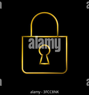 Padlock protection icon. Metallic gold icons set collection. Stock Vector