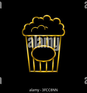 Popcorn bucket tub. Metallic golden symbols icons collection. Stock Vector