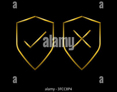 Security shield icons. Metallic gold icons set collection. Stock Vector