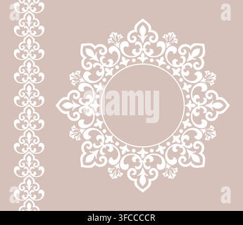 Decorative frame Elegant vector element for design in Eastern style, place for text. Floral pink and white frame. Lace illustration for invitations and greeting cards Stock Vector