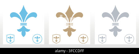Set of colored royal lily . Heraldic sign, logo, design element, decoration. Graphic vector pattern Stock Vector