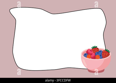 Fresh strawberry mix served in a bowl, ideal for healthy food menus, recipe cards, packaging, nutrition content, blogs, and kitchen decor. Stock Vector