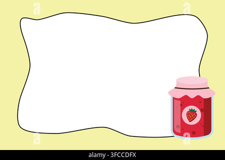 Strawberry jam jar illustration with clean copy space, perfect for food advertising, labels, packaging, recipe cards, breakfast menus, and promotions. Stock Vector