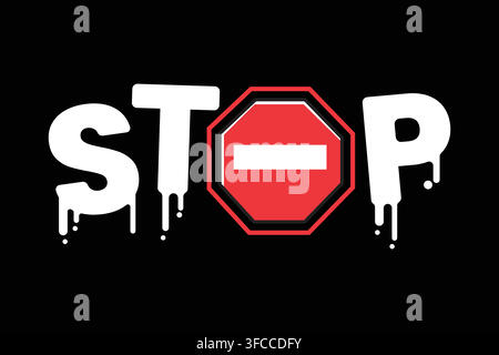 Bold stop banner with clear white lettering, ideal for safety signs, traffic awareness, warning messages, presentations, posters, and campaigns. Stock Vector