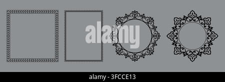 Set of decorative frames Elegant vector element for design in Eastern style, place for text. Floral black and gray frames. Lace illustration for invitations and greeting cards Stock Vector
