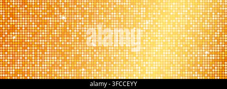 Light golden shining disco party background. Iridescent gold gradient sparkling glitter sequin texture. Retro discoball mirror mosaic wallpaper. Abstract glowing halftone sparkle backdrop. Vector  Stock Vector