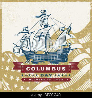 Columbus Day Vintage Sailing Ship Vector Illustration Stock Vector