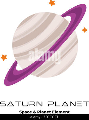 Flat design shows a stylized Saturn with purple rings Stock Vector
