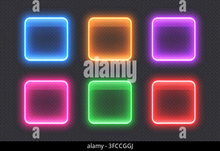 Glass square action buttons, glossy transparent elements. Stock Vector