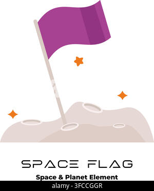 Space Flag on Moon Surface Vector Illustration Stock Vector