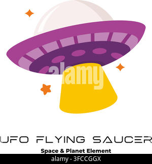 Purple saucer hovers above yellow base Stock Vector