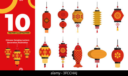 Red and gold lanterns hang festive and bright Stock Vector