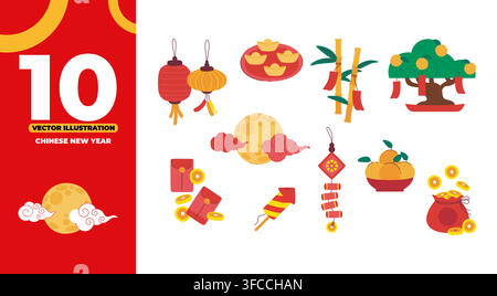 Red and gold celebrate Chinese New Year traditions Stock Vector
