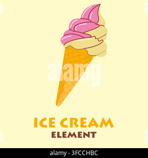 Pink and vanilla soft serve ice cream in a waffle cone Stock Vector