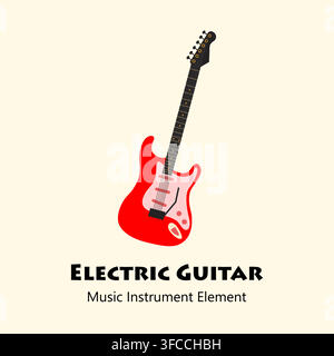 Red electric guitar illustration on a minimalist cream background Stock Vector