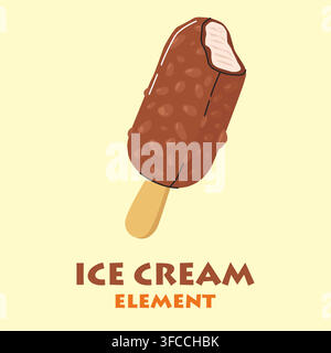 Chocolate almond ice cream bar illustration on yellow background Stock Vector