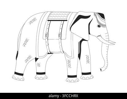 Decorated Indian elephant line art character Stock Vector