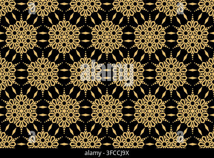 Abstract geometric pattern with lines, snowflakes. A seamless vector background. Gold and black texture. Graphic modern pattern Stock Vector