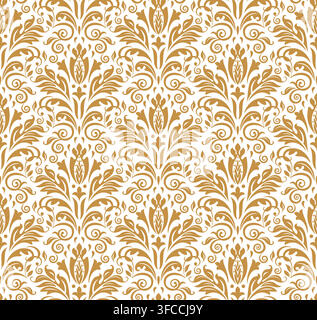 Floral pattern. Vintage wallpaper in the Baroque style. Seamless vector background. White and gold ornament for fabric, wallpaper, packaging. Ornate Damask flower ornament Stock Vector