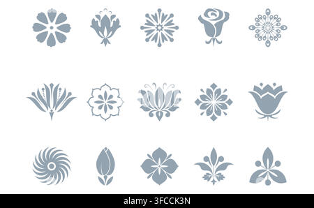 Flower icons set. Isolated elements for design. Vector graphics. Flower collection Stock Vector