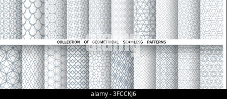Geometric set of seamless gray and white patterns. Simple vector graphics Stock Vector