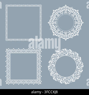 Set of decorative frames Elegant vector element for design in Eastern style, place for text. Floral gray and white frames. Lace illustration for invitations and greeting cards Stock Vector