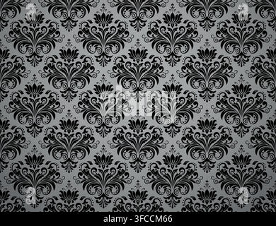 Wallpaper in the style of Baroque. Gray and black floral ornament. Seamless vector background. Graphic pattern for fabric, wallpaper, packaging. Ornate Damask flower illustration Stock Vector