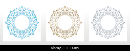 Set of decorative frames Elegant vector element for design in Eastern style, place for text. Floral colored frames. Lace illustration for invitations and greeting cards Stock Vector