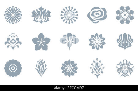 Flower icons set. Isolated elements for design. Vector graphics. Flower collection Stock Vector