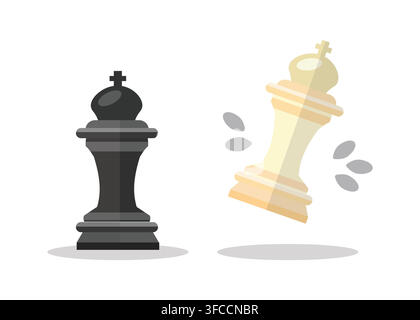 A modern flat vector illustration of black and white chess king pieces in motion, ideal for business strategy, competition, and game design concepts. Stock Vector
